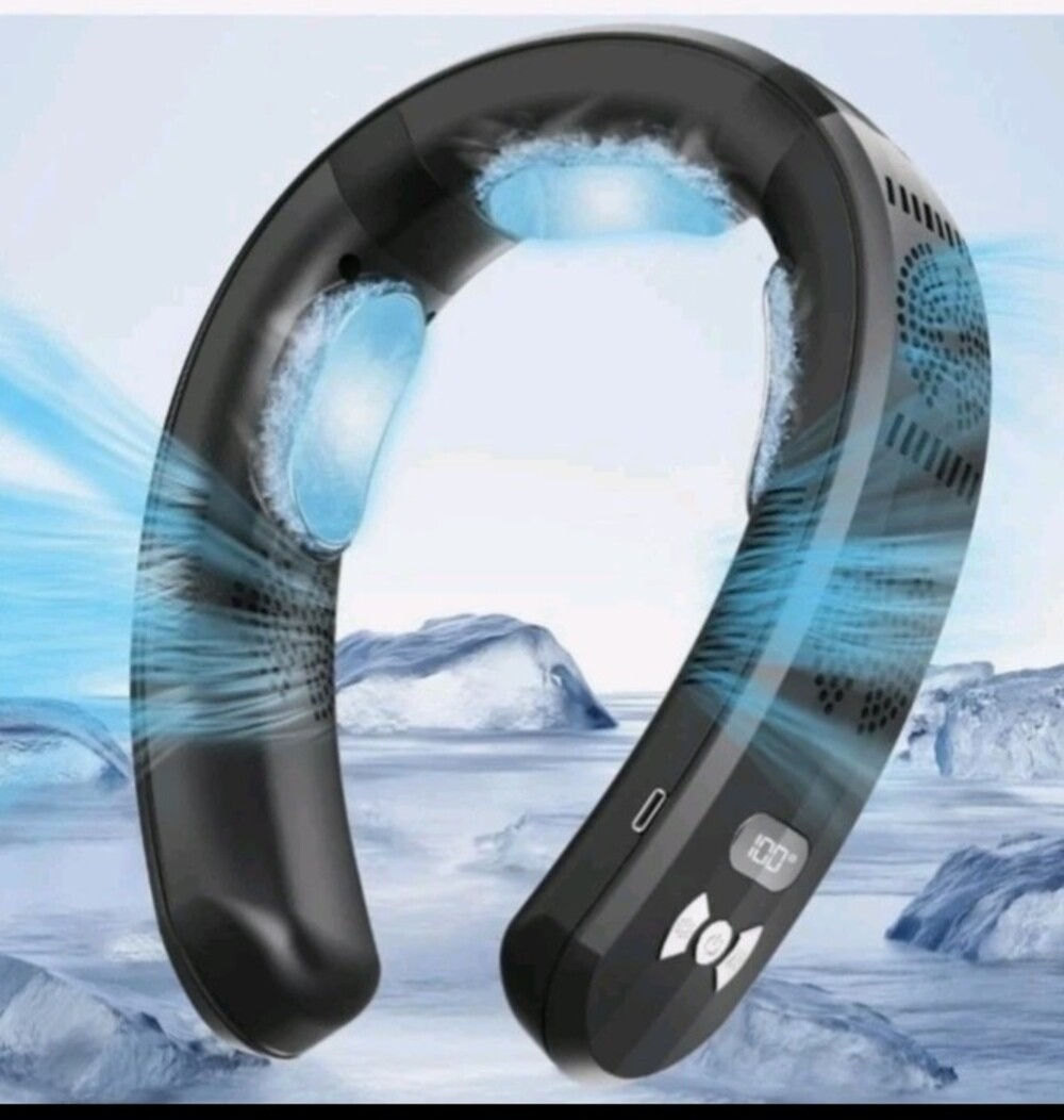 Portable Neck Air Conditioner Fan 3 Cooling Plates Rechargeable 6000mAh Black